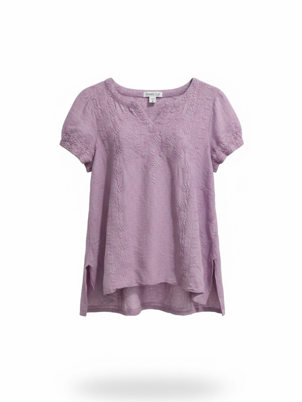 Coldwater Creek Embroidered Detail Lavender Short-Sleeve Women’s Top